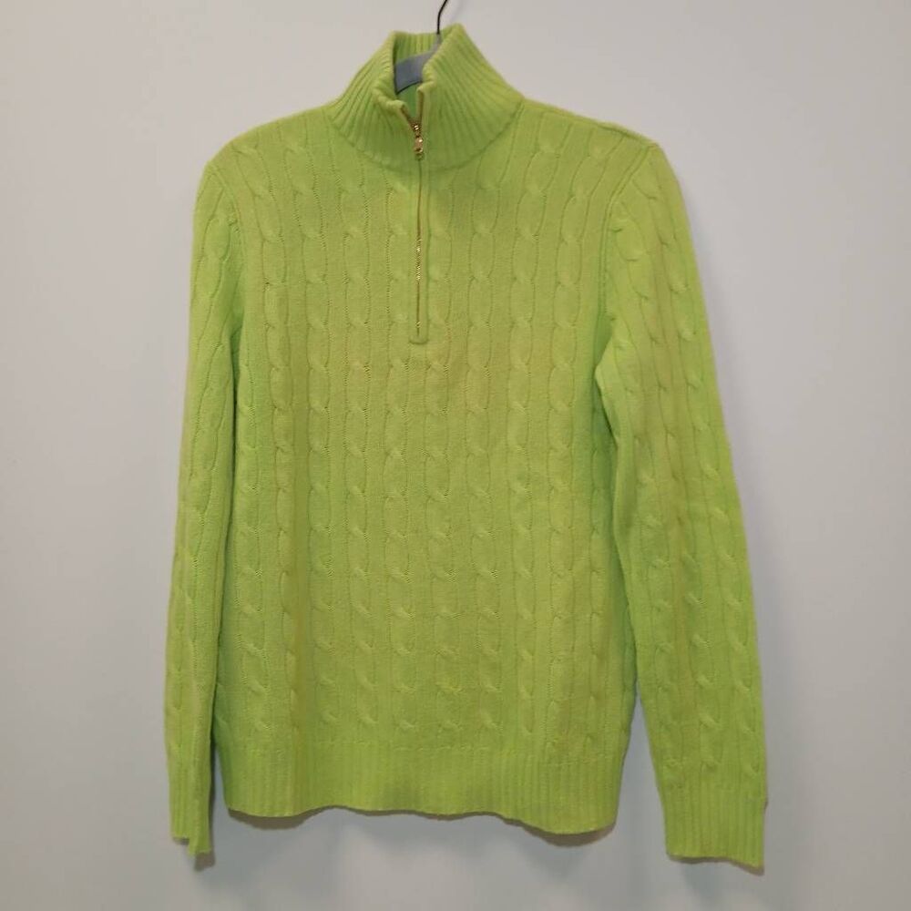Ralph lauren womens large black label cable knit sweater lime green pullover